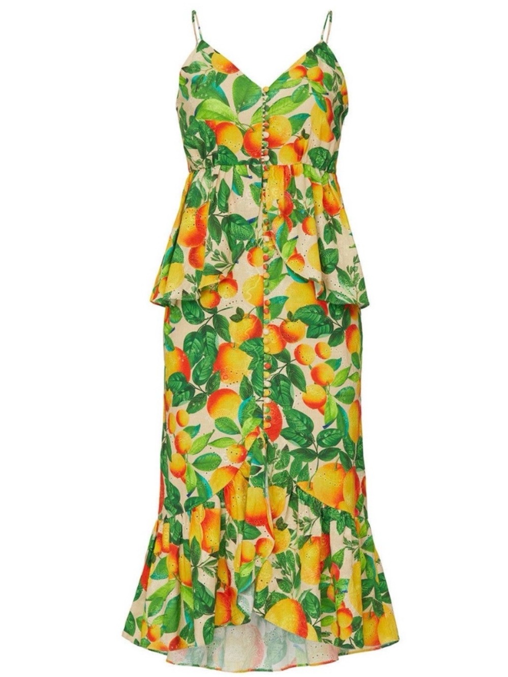 Farm Rio Citrus Oranges Sands Linen Midi Dress Size Small